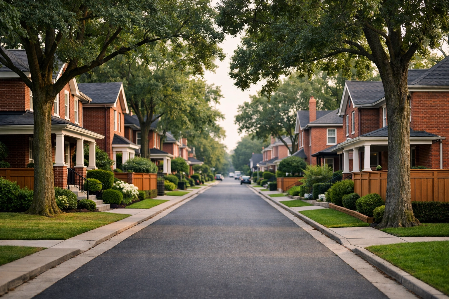 Well-maintained Scarborough residential street with red brick homes and mature trees