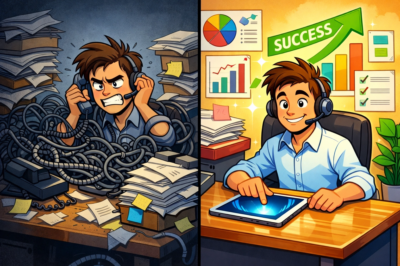 Comparison of chaotic manual lead handling versus a structured, automated enquiry management system using a CRM.