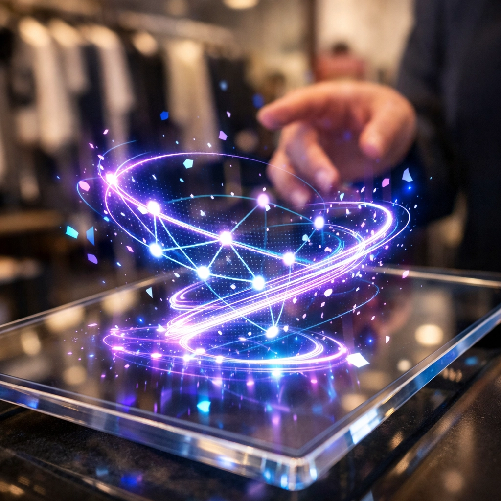 Modern merchant processing a seamless Web3 transaction on a digital tablet using Larecoin payments.