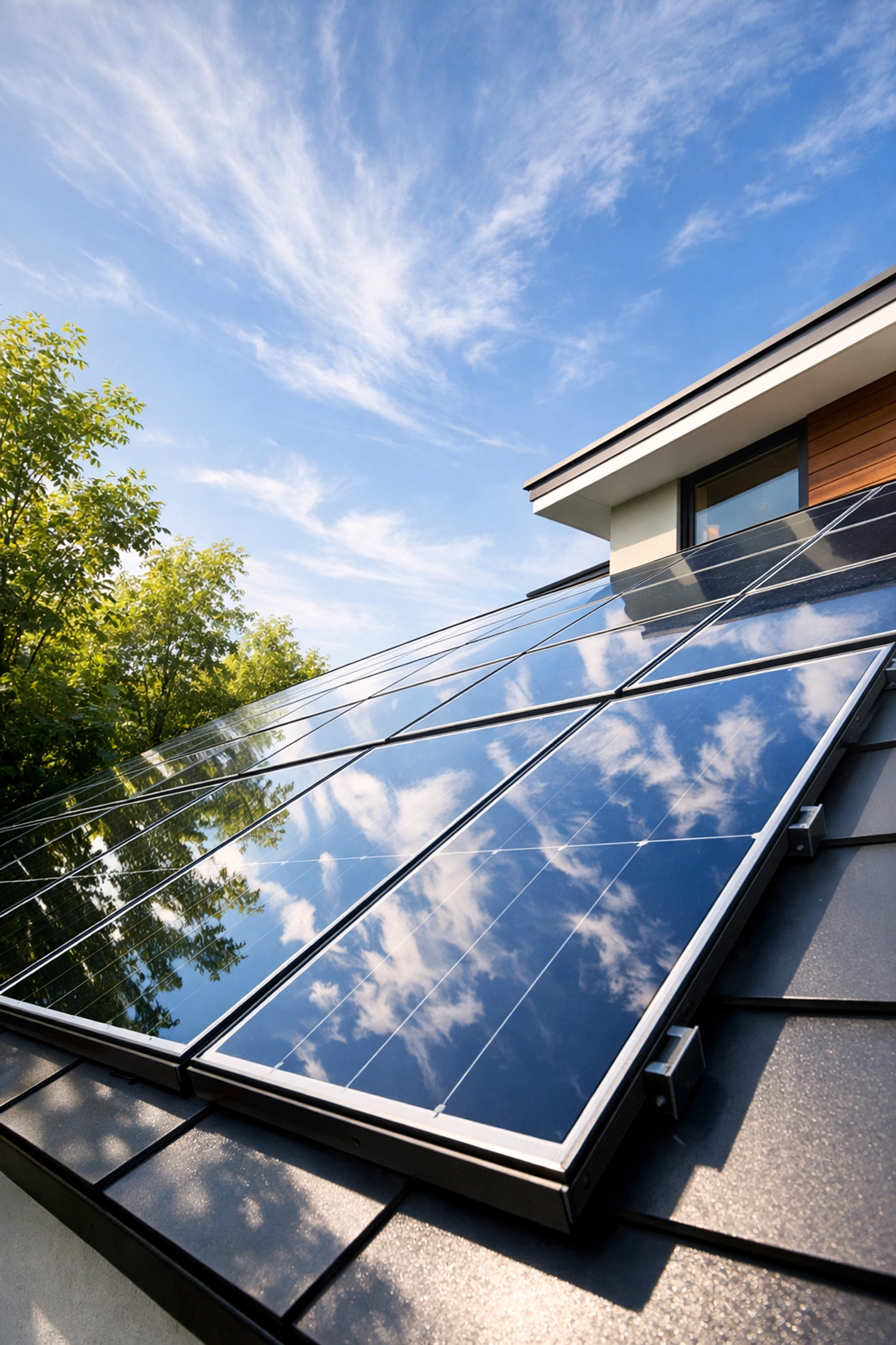 High-efficiency solar panel installation on a modern roof under a clear sky for sustainable energy independence.