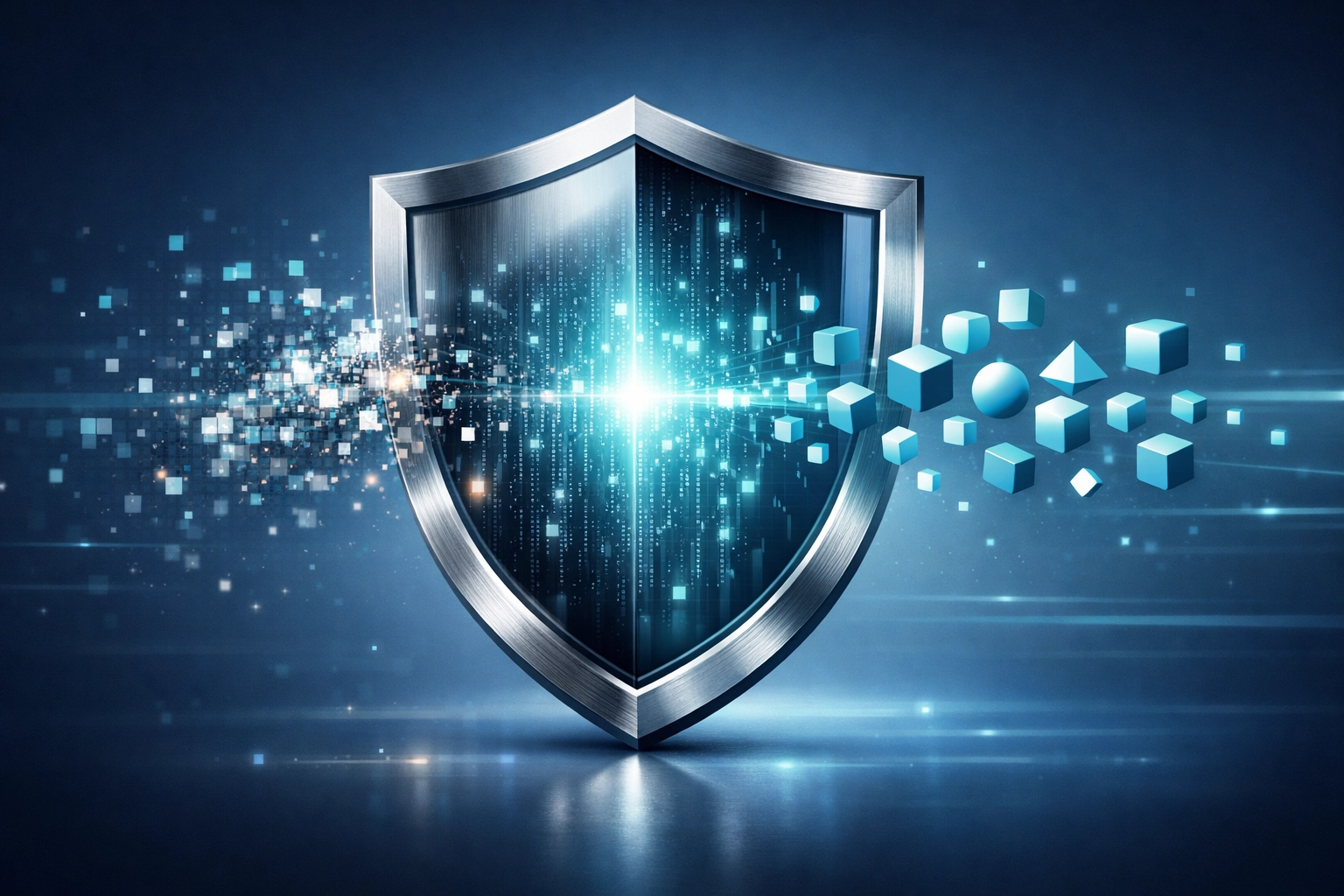 Digital shield illustrating secure GA4 data privacy and user information redaction.