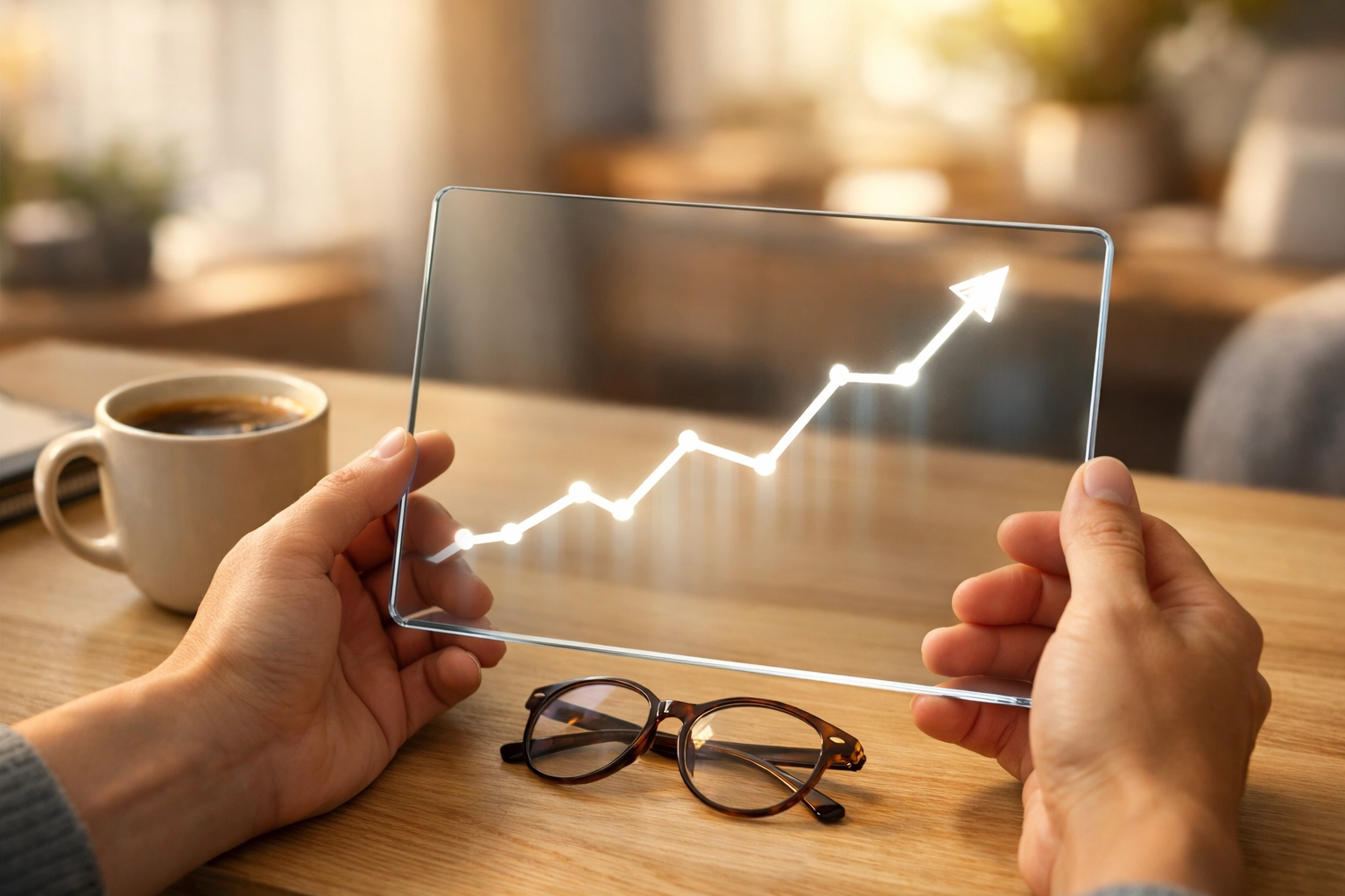 An upward-trending line graph on a tablet representing a consistent dividend growth streak.