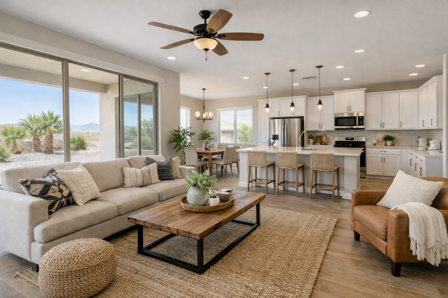 Bright, staged home interior in the West Valley Phoenix Metro area (Goodyear/Buckeye), Arizona.