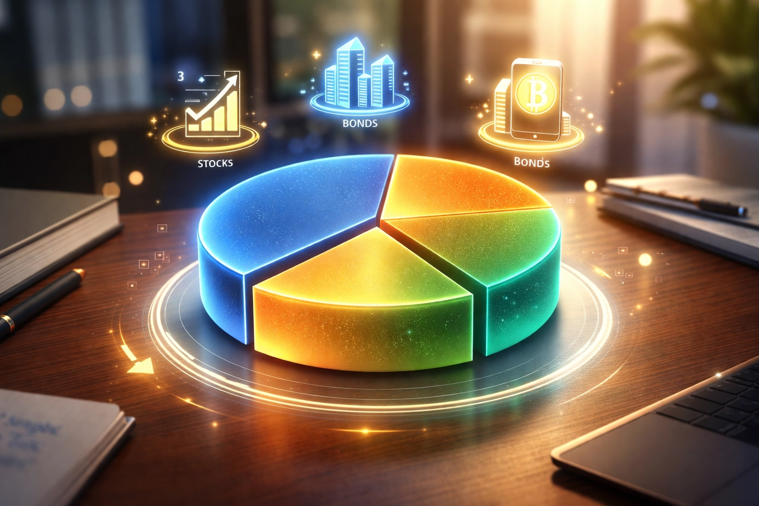 Pie chart demonstrating 40/30/30 asset allocation for improved risk-adjusted returns in a diversified portfolio