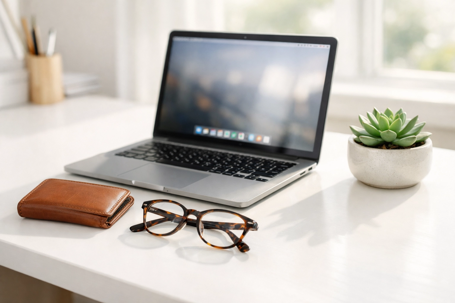 Modern home office setup showing a laptop and wallet ready for a secure e-transfer payday loan application.
