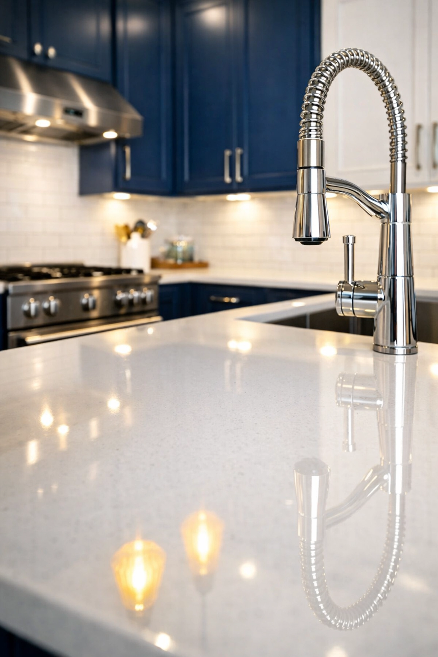 Spotless luxury kitchen in a Boston apartment showing the results of a ninja-level move-out cleaning.