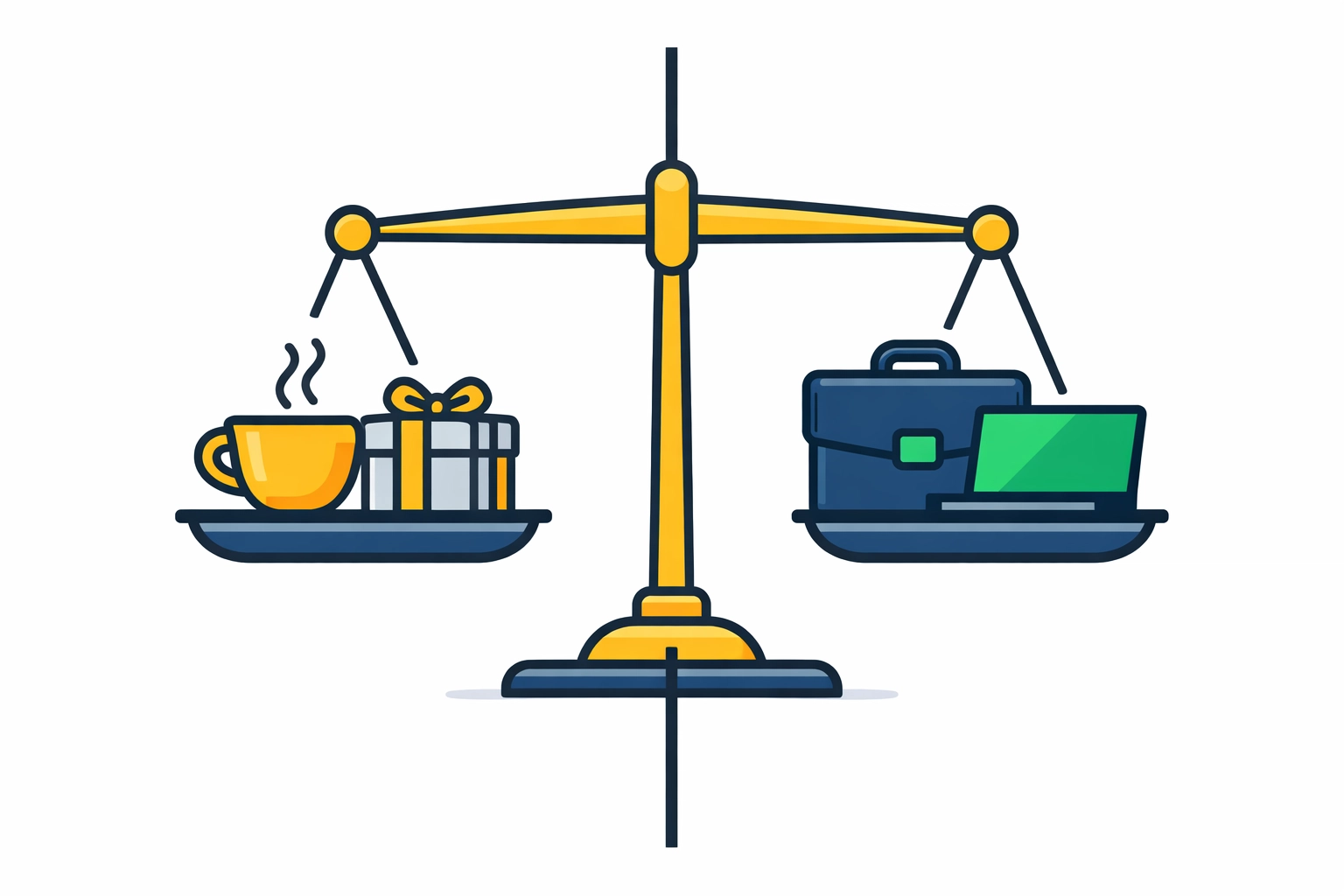 Scale balancing personal and business icons to distinguish taxable digital income for New Haven residents.