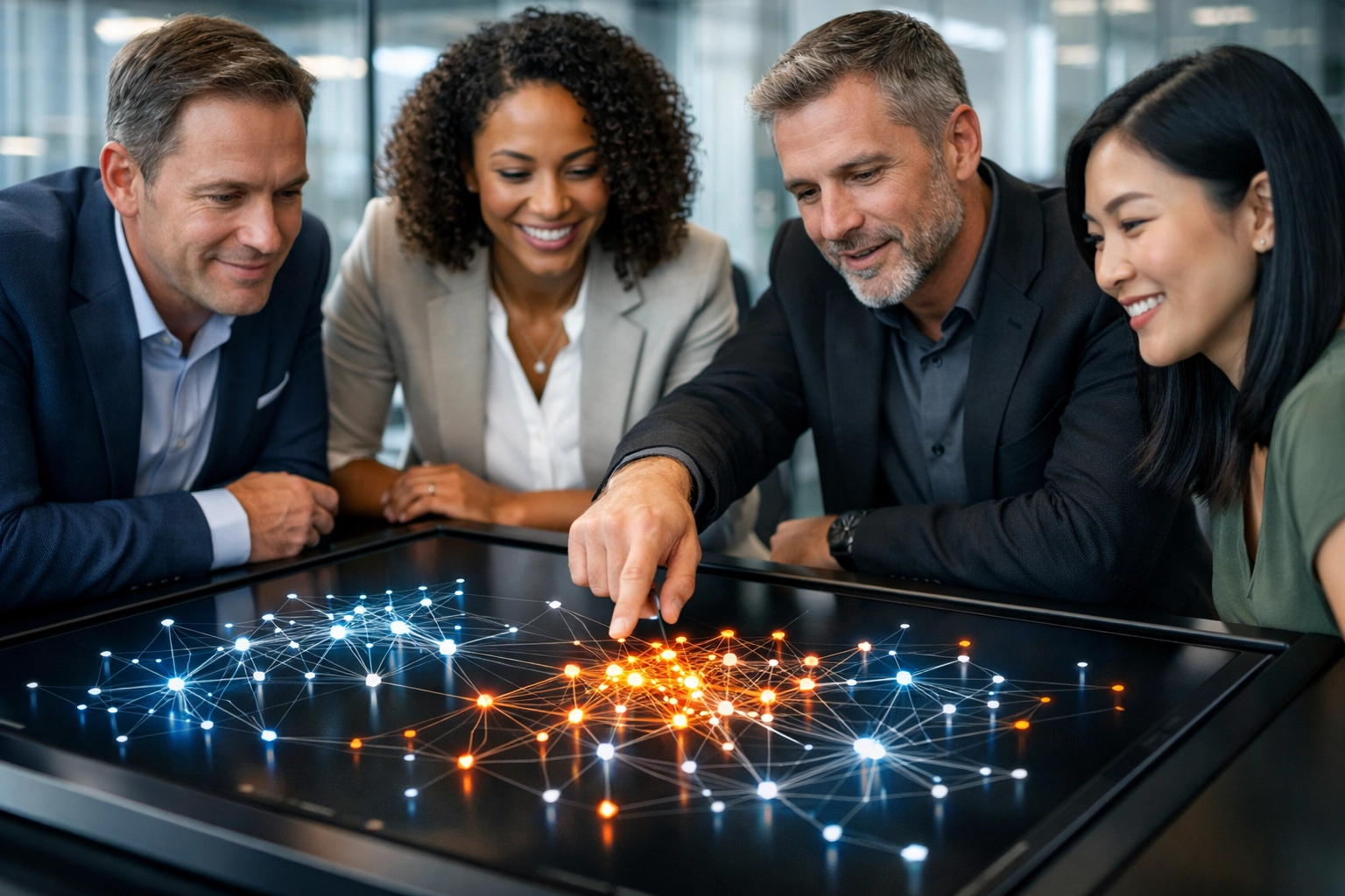 A diverse leadership team using agentic AI data tools to drive B2B marketing strategy.