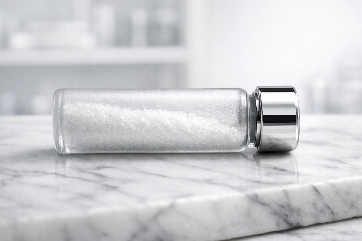 Premium research peptide vial for weight loss studies in a clinical laboratory.