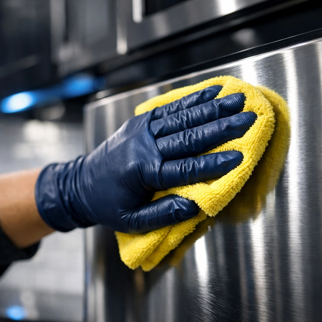 Detailing high-end kitchen appliances to a streak-free finish with professional cleaning services near me.