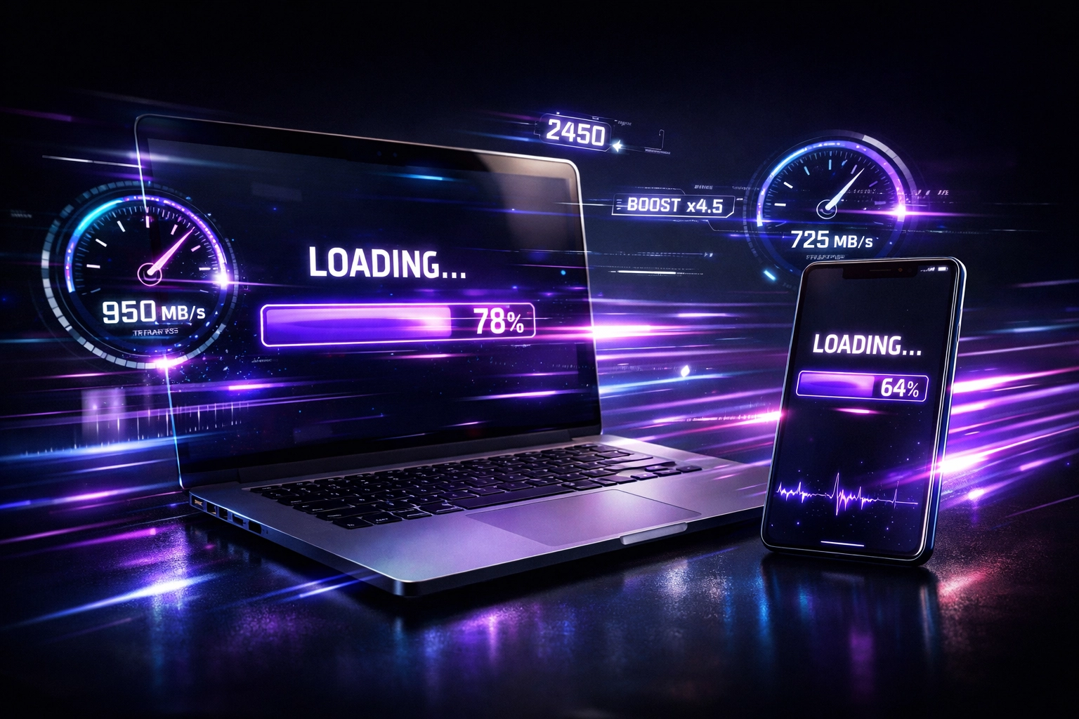 Fast website loading speed on laptop and mobile devices with optimized performance