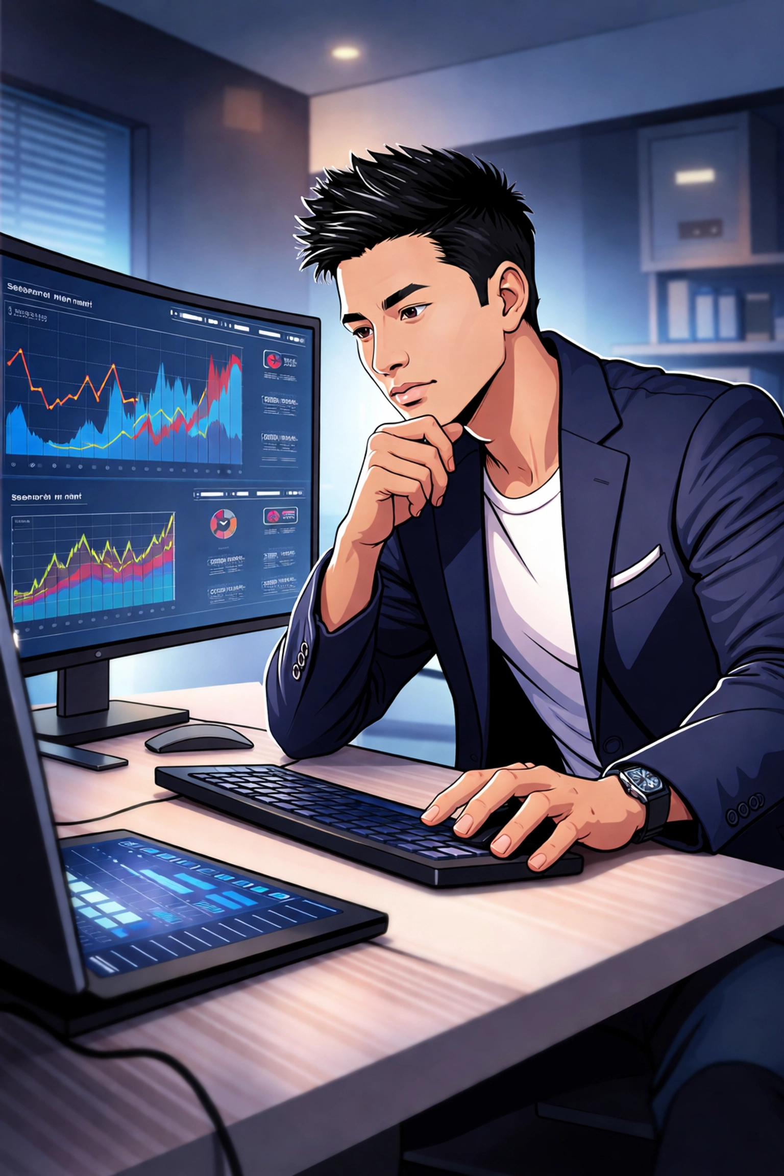 Simon Leung researching keyword data at his desk, demonstrating effective SEO keyword research strategies for beginners