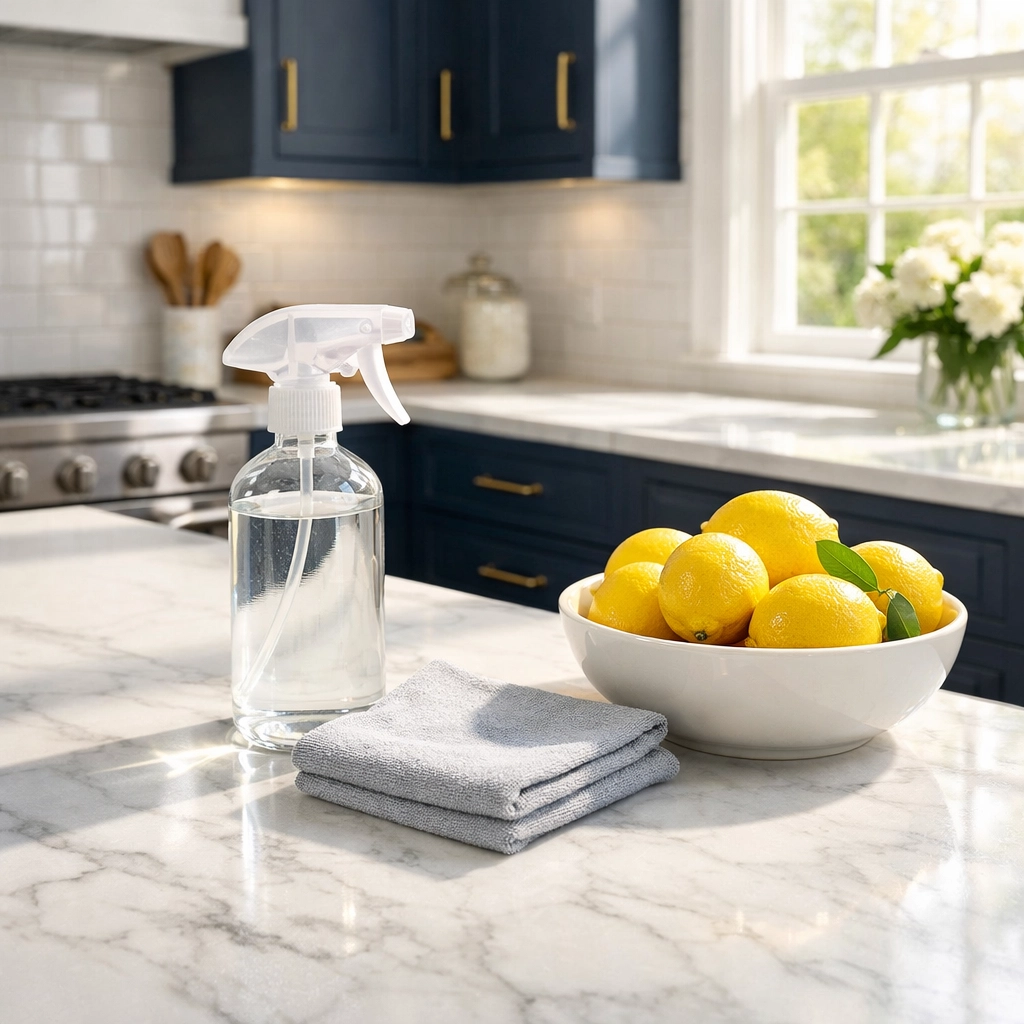 Professional cleaners using eco-friendly solutions in a bright Lexington Massachusetts kitchen.