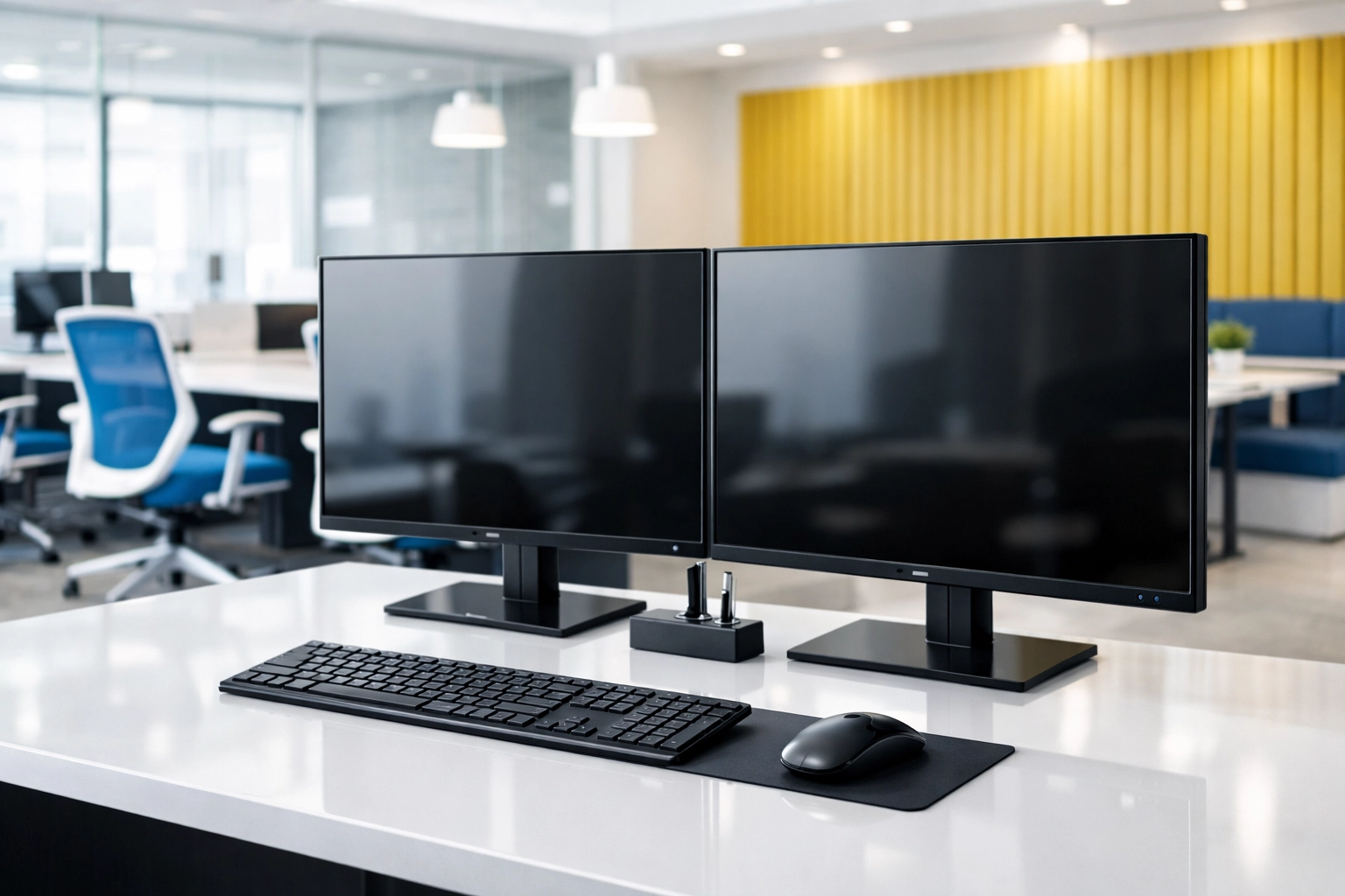 A perfectly clean and organized corporate workstation illustrating professional office cleaning in Mansfield.