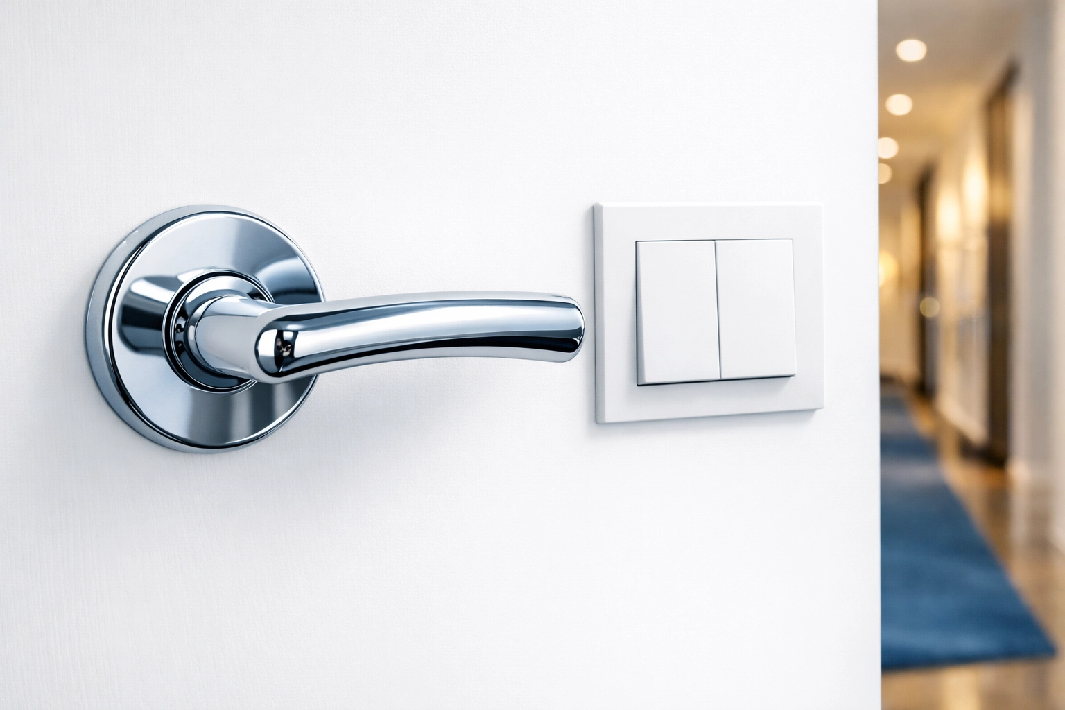 Polished door handle and switch plate showing the detail of a thorough move-out cleaning Worcester MA.