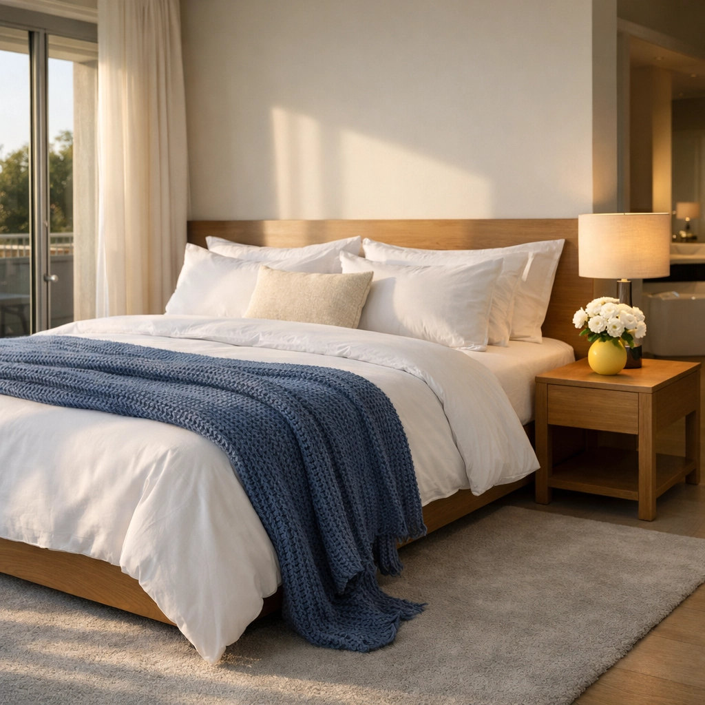 Clean and serene Westborough bedroom suite after a professional ninja-level house cleaning service.