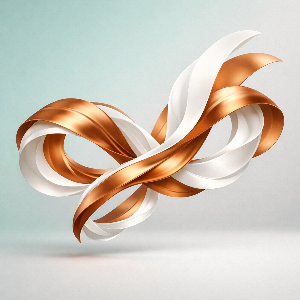 Elegant copper and white ribbons symbolizing the pure, effective ingredients in firming serum.