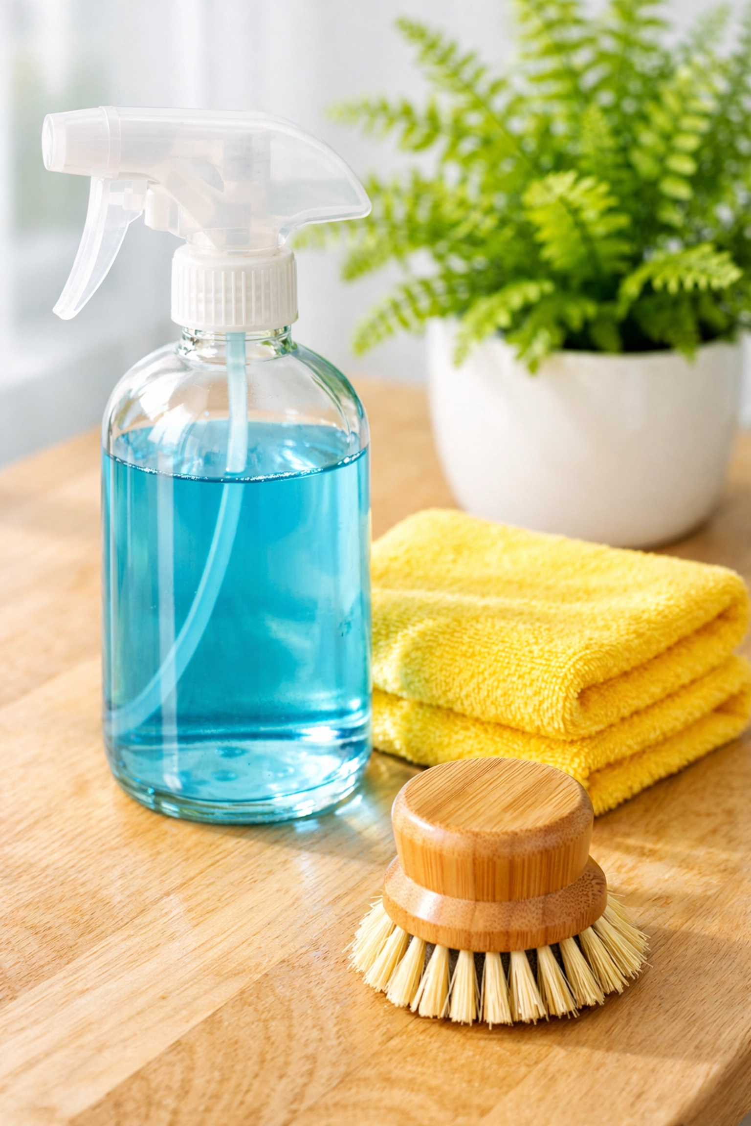 Eco-friendly cleaning supplies and non-toxic products used for a thorough residential deep cleaning in Wellesley MA.