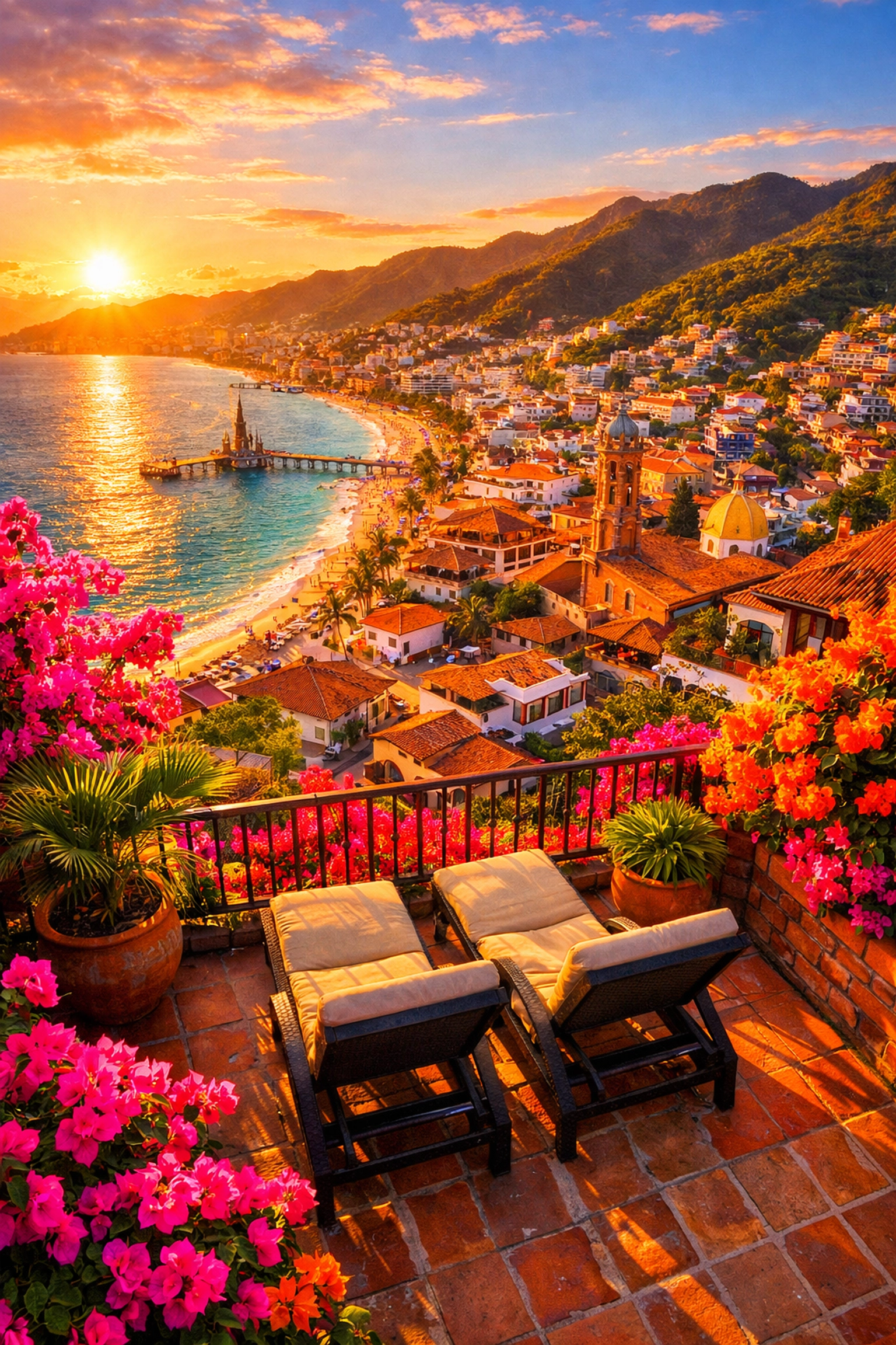 Private condo terrace overlooking Los Muertos Beach and Zona Romántica in Puerto Vallarta