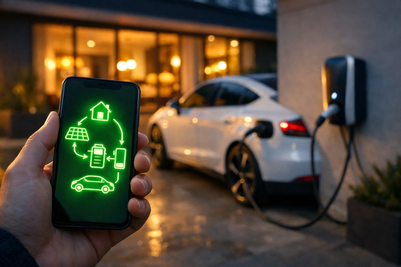 Charging an electric vehicle with solar power using a smart energy management app in Bournemouth.