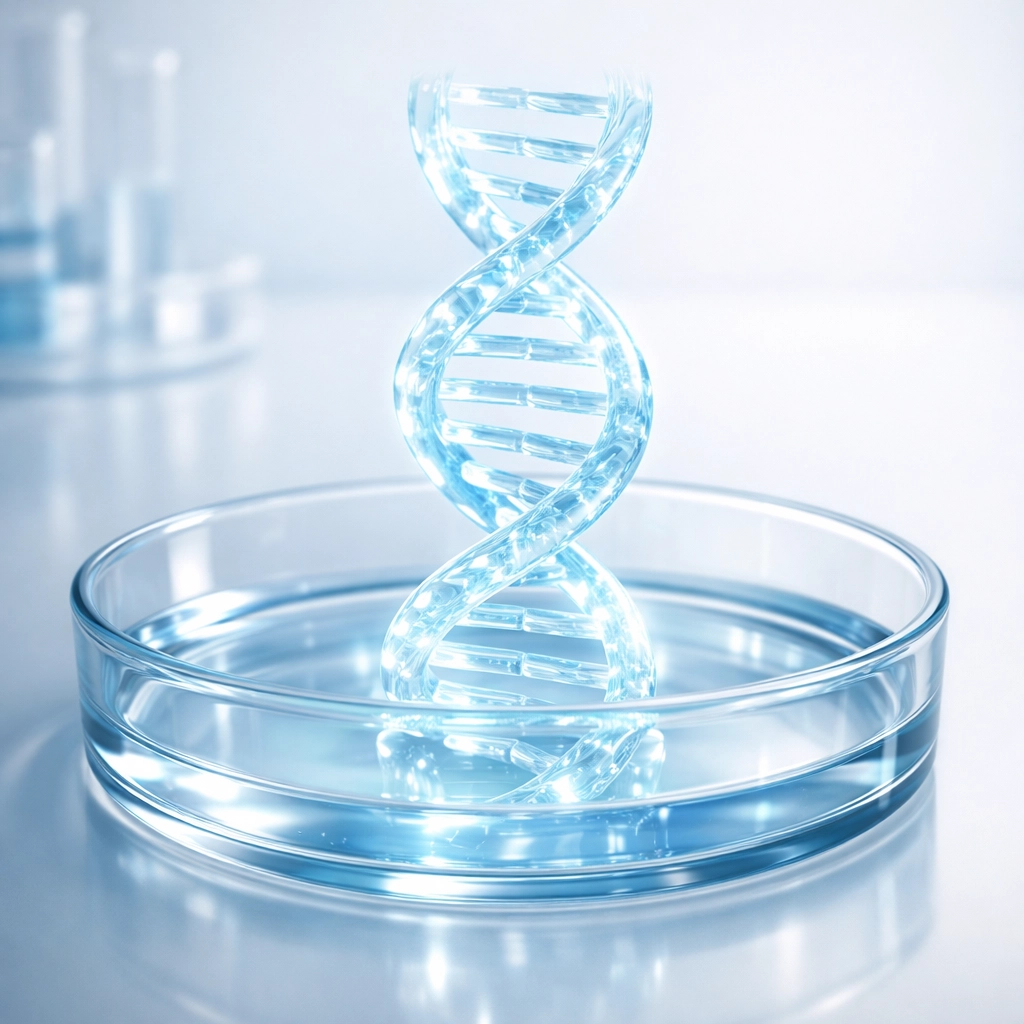 A glowing DNA double helix representing Libidon's genetic research and molecular biology applications.