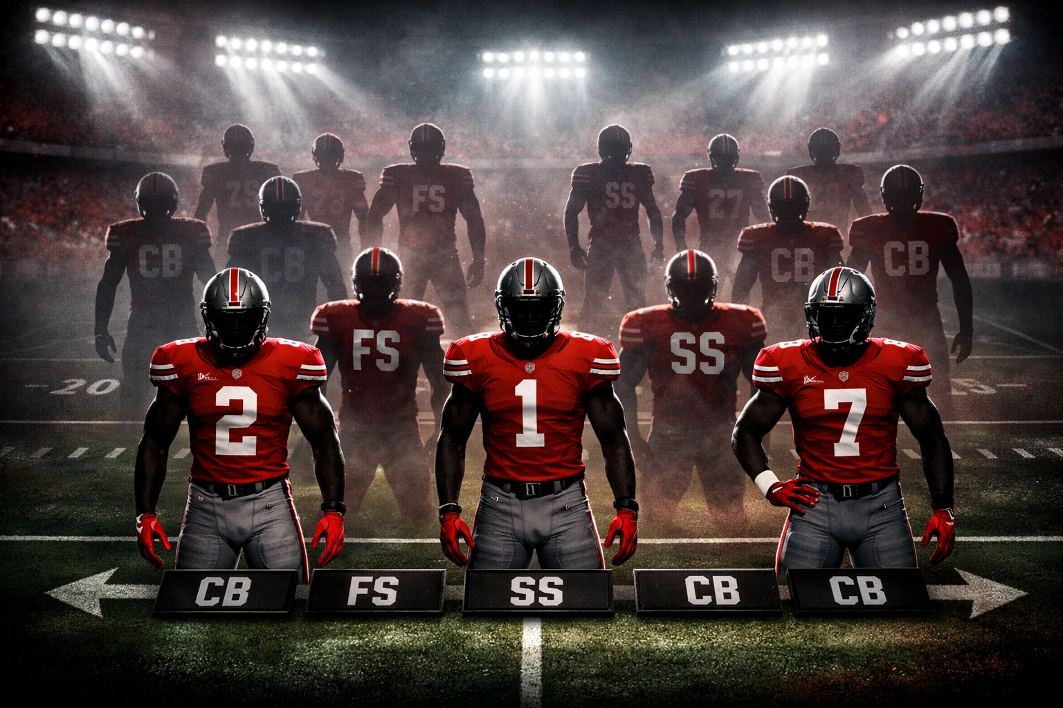 Ohio State Buckeyes defensive depth chart showing starters and backup players in formation