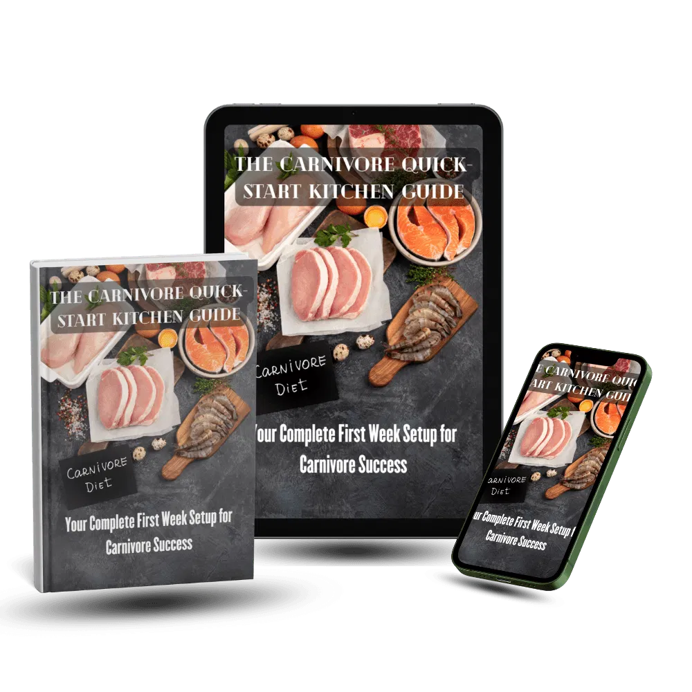 Mockup of The Carnivore Quick-Start Kitchen Guide, showing how easy it is to start your journey toward metabolic health.