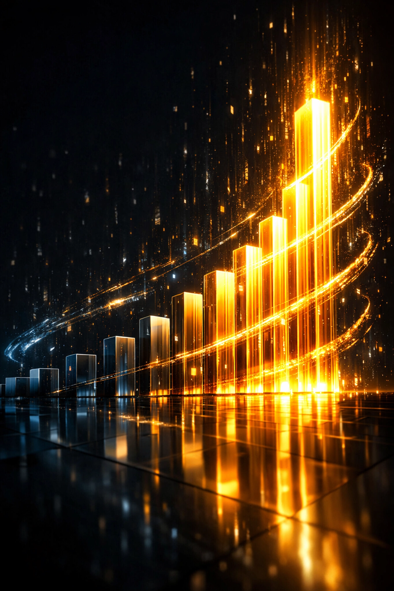 Exponential business growth chart showing increased revenue from AI automation and digital marketing.