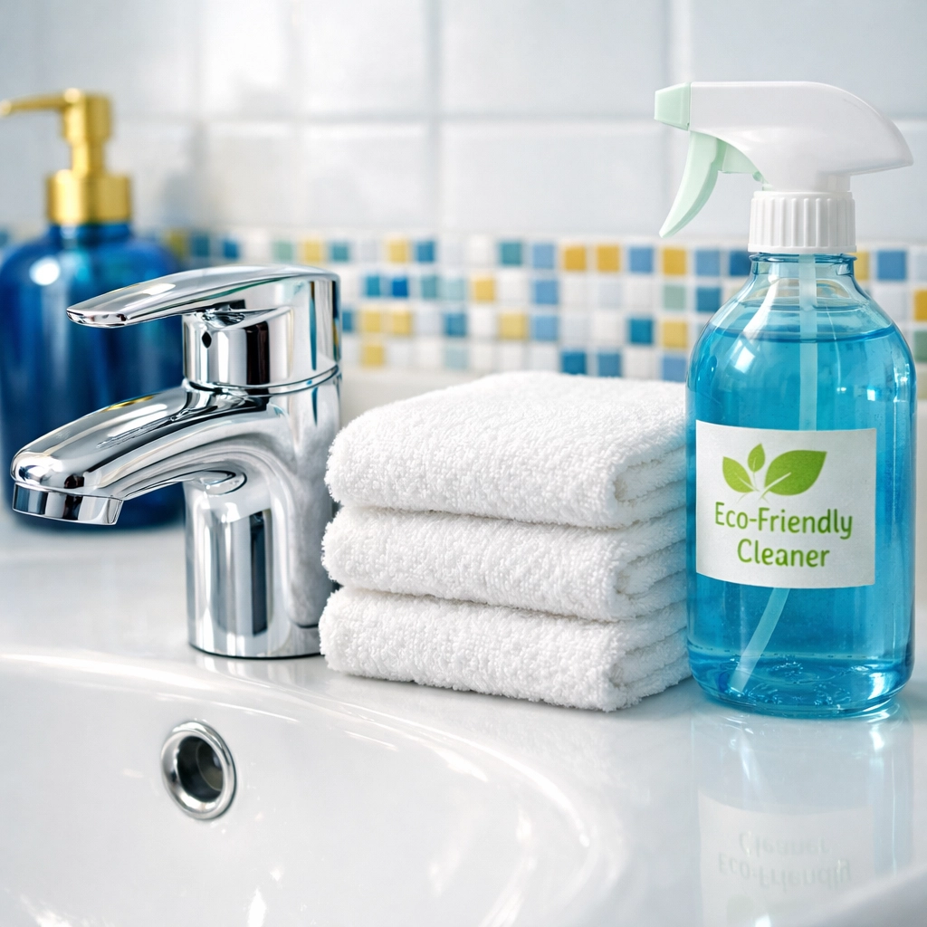 Sparkling bathroom sink and faucet from a professional house cleaning service in Natick, MA.