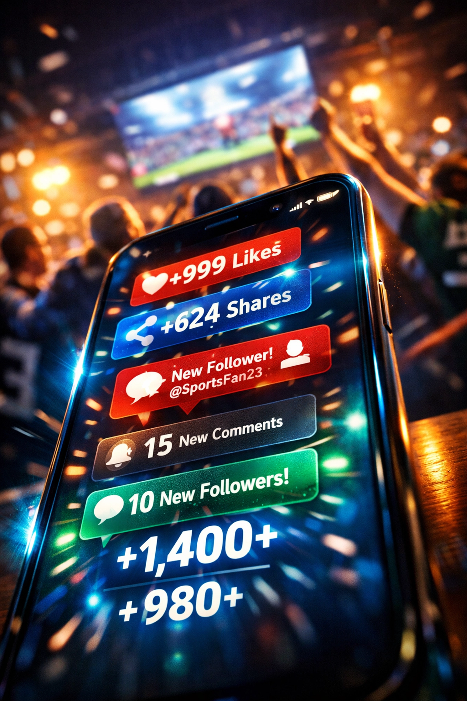 Social media engagement metrics exploding on smartphone after Super Bowl commercial airs
