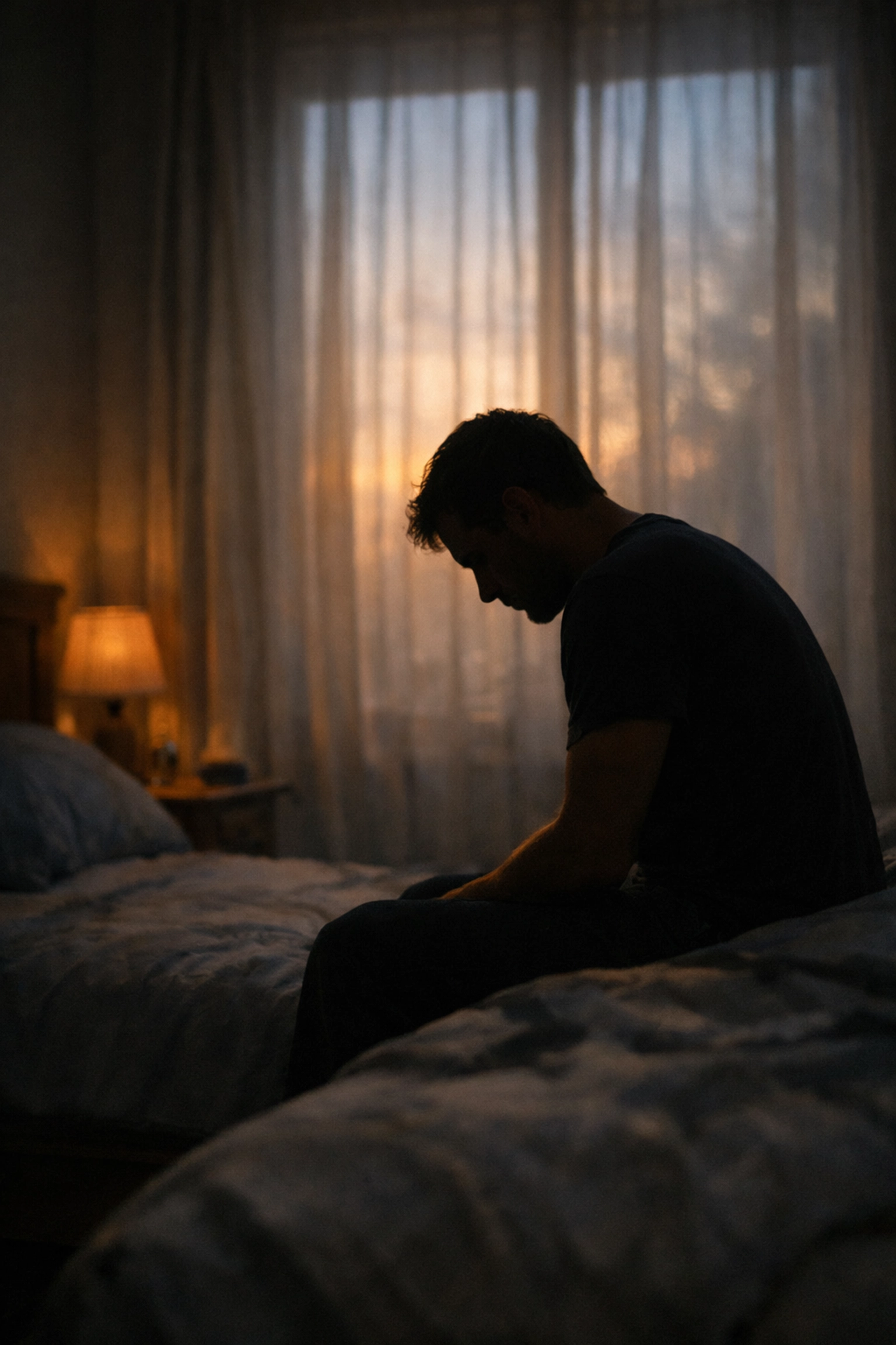 Férfi ül az ágyon elgondolkodva - merevedési zavar és gyógyszerek mellékhatásai