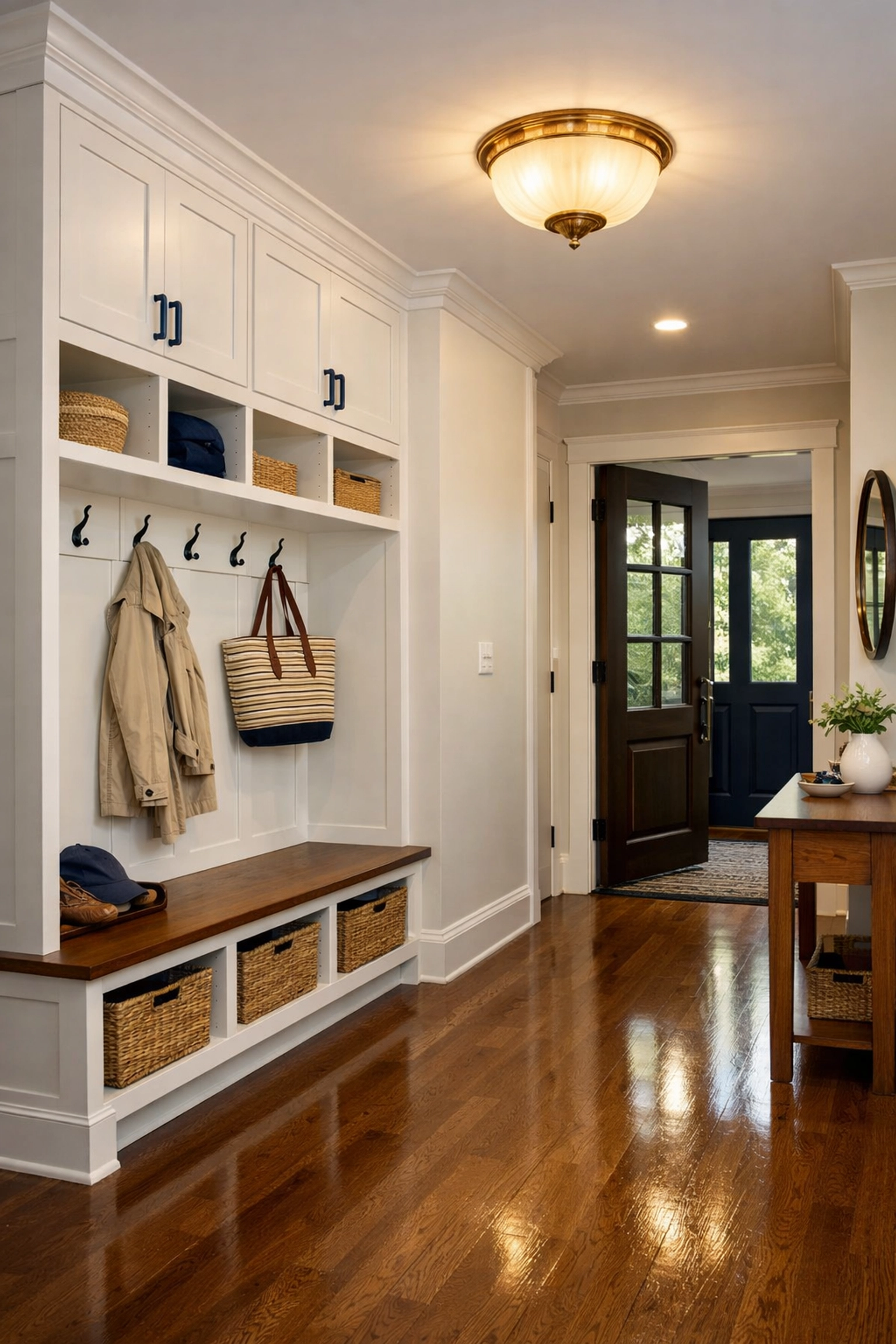A perfectly organized home entryway cleaned by local Worcester emergency cleaning services.