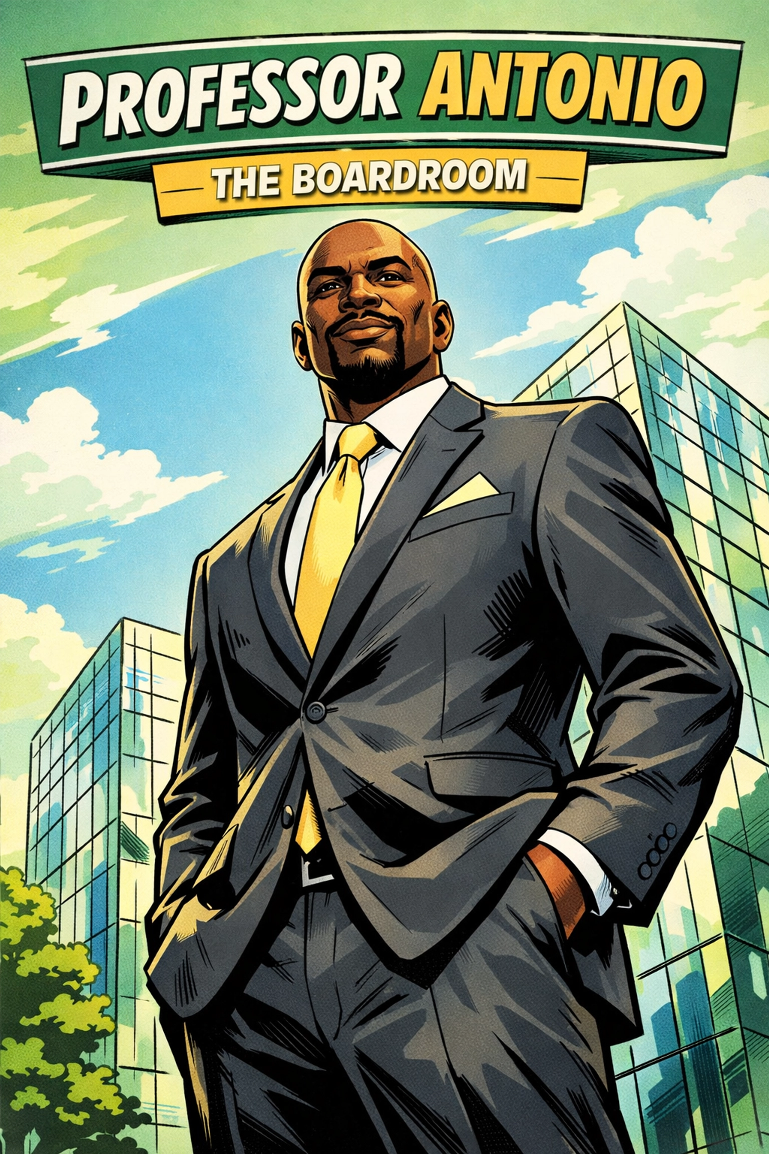 Professor Antonio in a suit symbolizing boardroom success and professional leadership for young men.