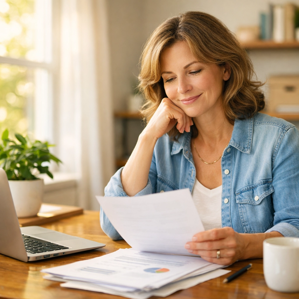Small business owner reviewing tax documents at desk to maximize deductions