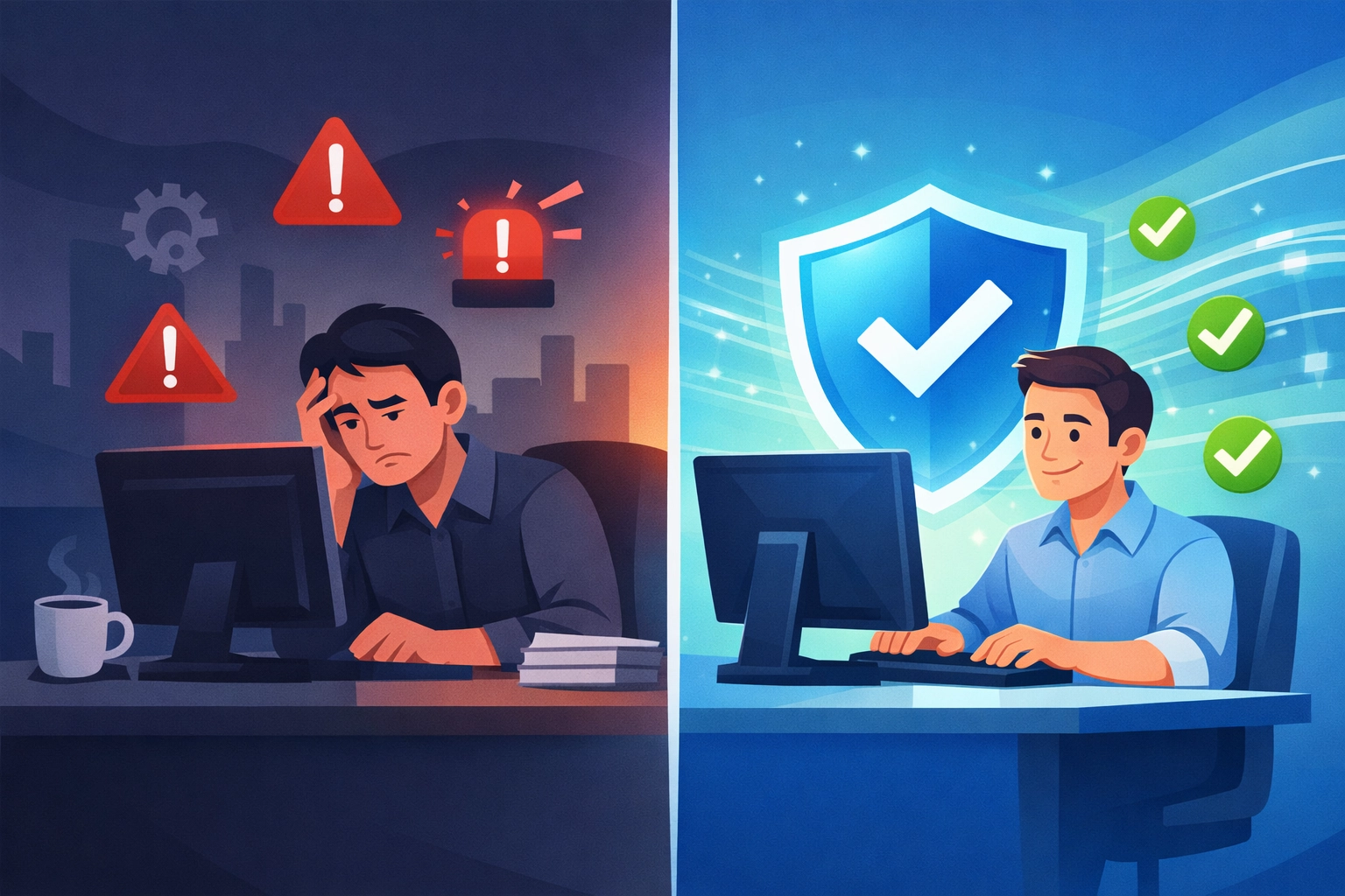 Reactive vs proactive managed IT services comparison showing downtime prevention benefits