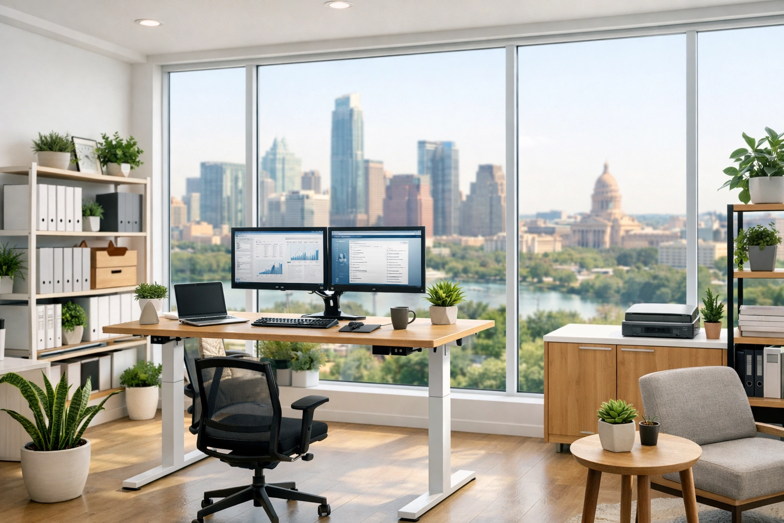 Modern Texas tax office setup with dual monitors for high-volume ERO operations