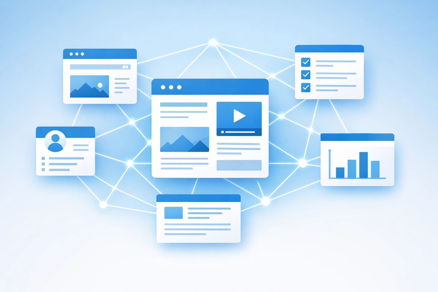 Internal linking network showing interconnected website pages and content structure