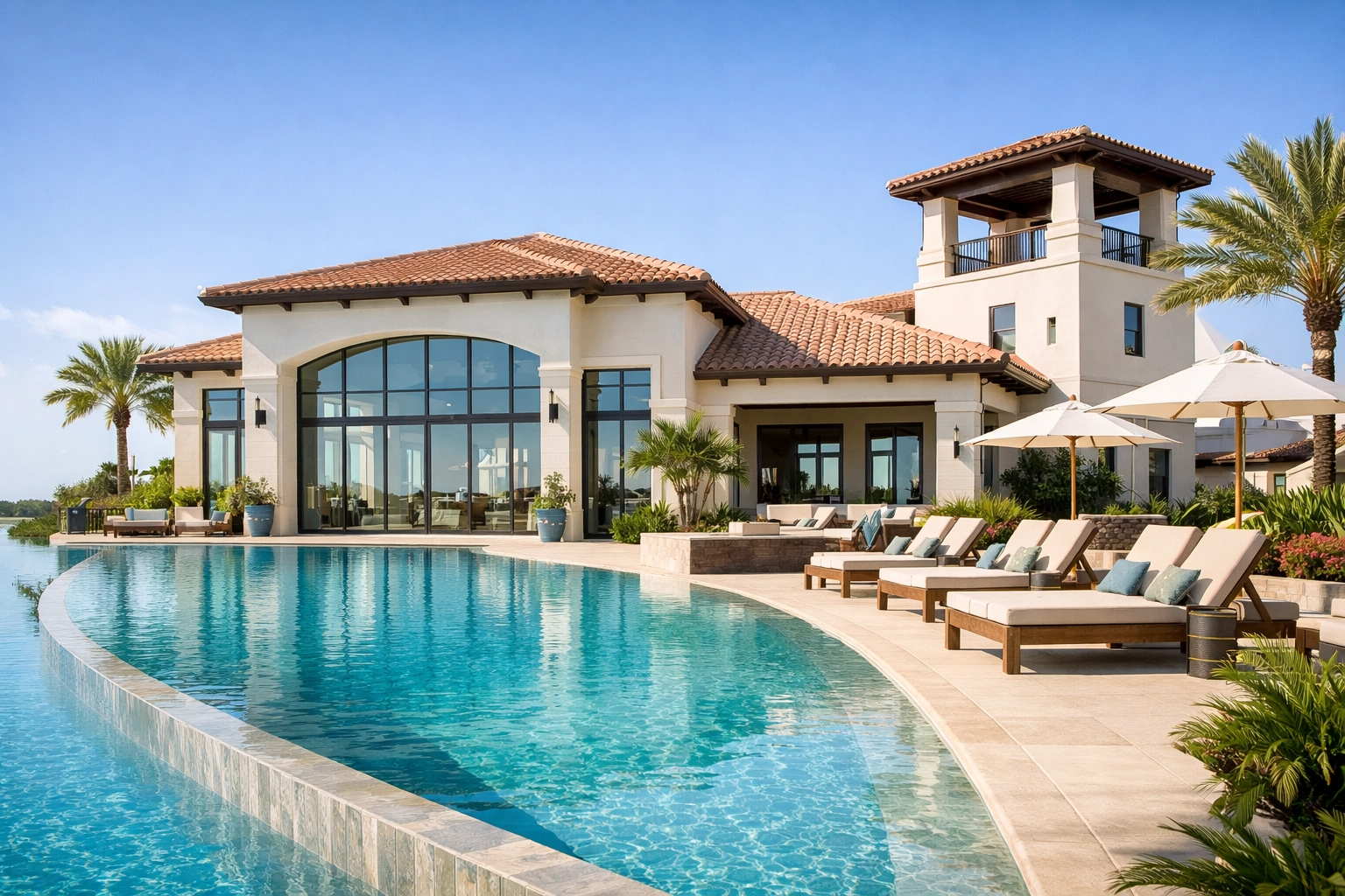 Luxury resort-style clubhouse and pool for active adult retirement planning Wesley Chapel FL.