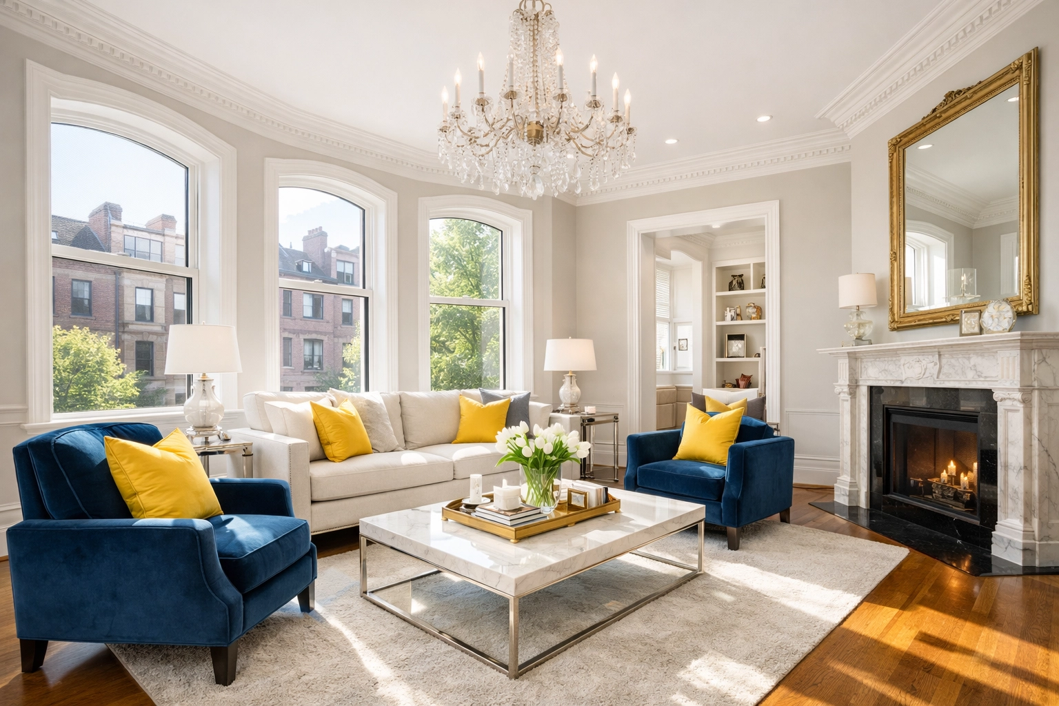 Clean dust-free Boston living room after professional deep cleaning services Massachusetts.