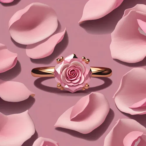 A handcrafted rose-gold ring featuring a uniquely sculpted rose quartz centerpiece, symbolizing self-love and delicate artistry.