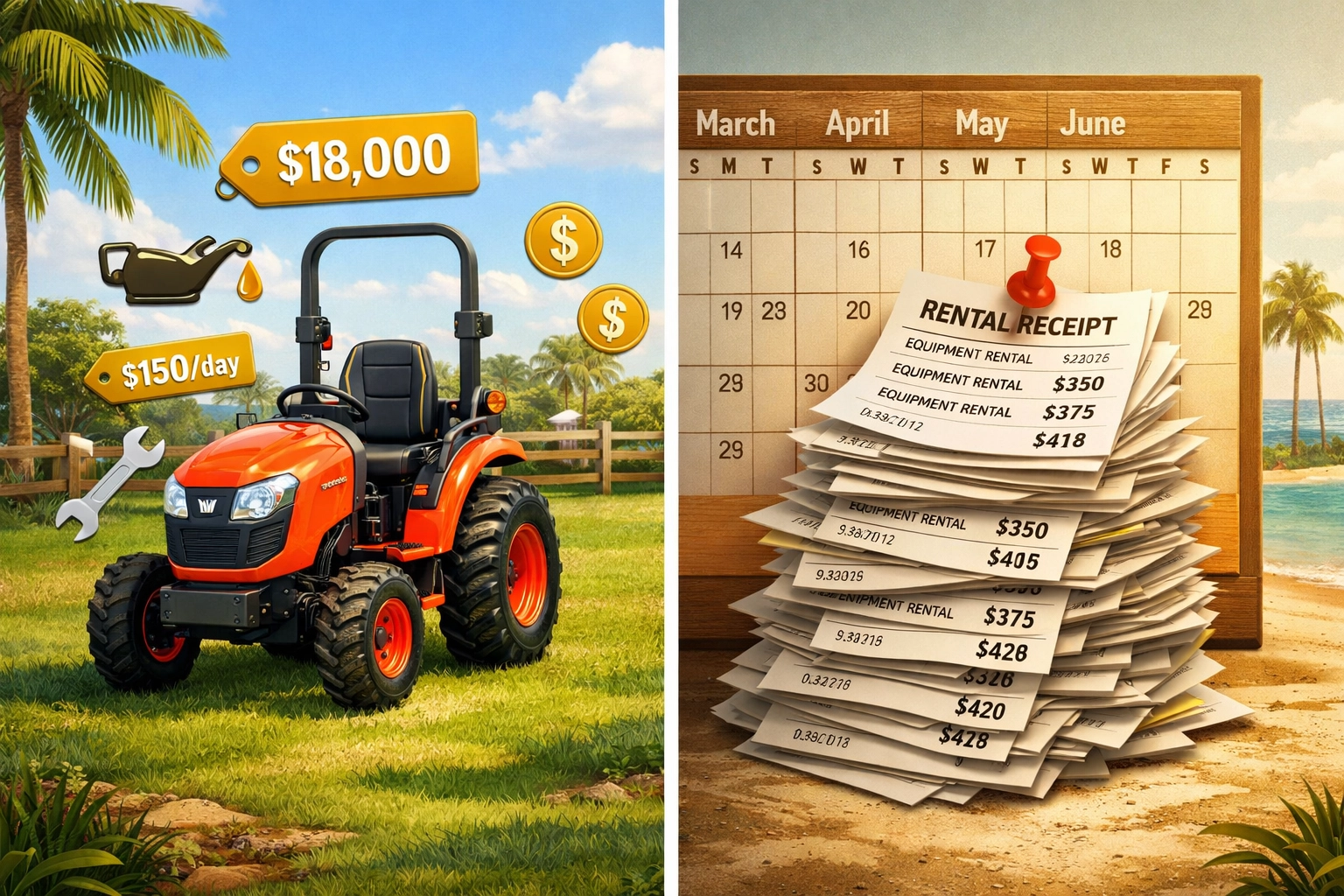 Comparison of tractor ownership costs versus rental expenses over time