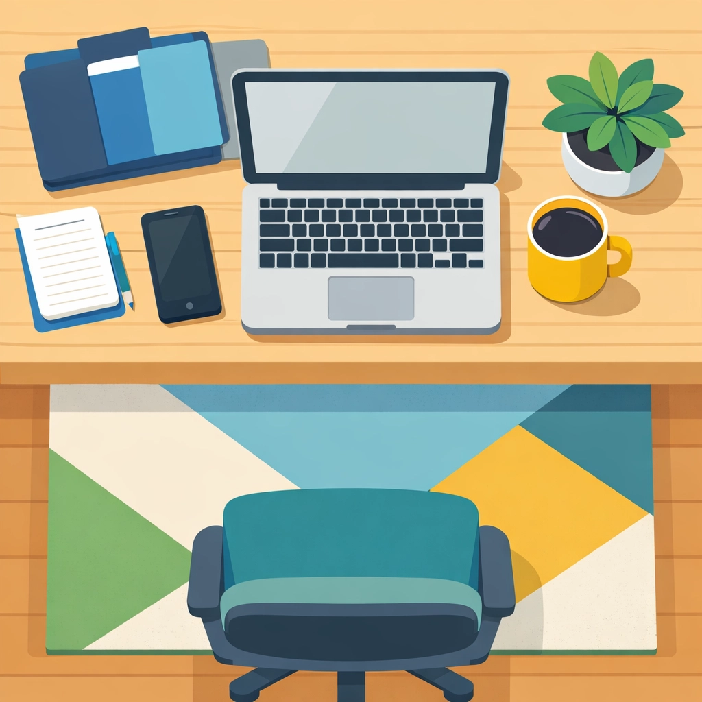 Home office workspace showing tax deductible business expenses and equipment