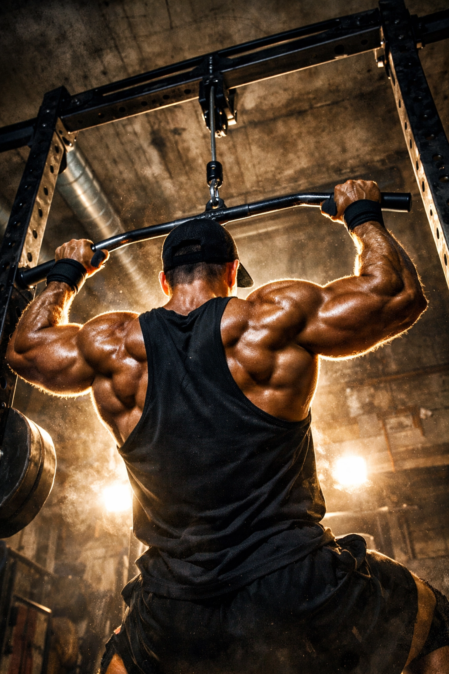 Athlete using the Resistance Rail as a pull up bar alternative for vertical pulling in a CrossFit home gym.
