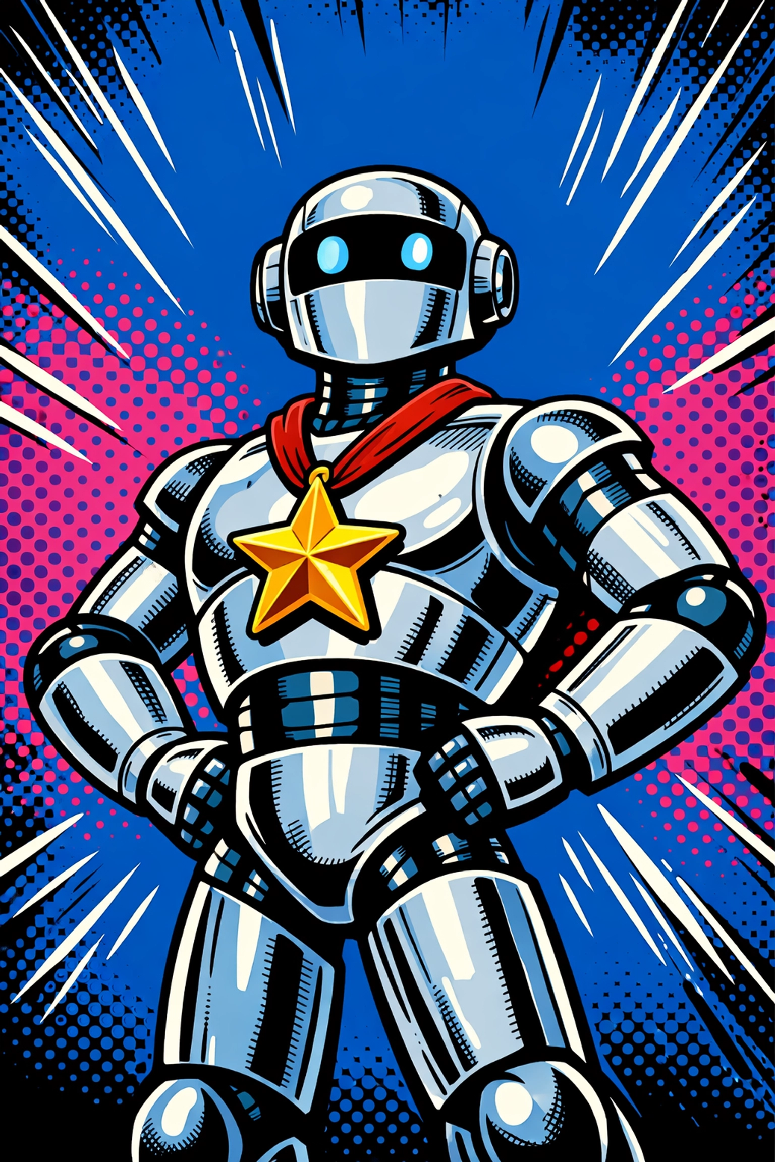 An AI virtual assistant for business depicted as a superhero robot winning employee of the month.