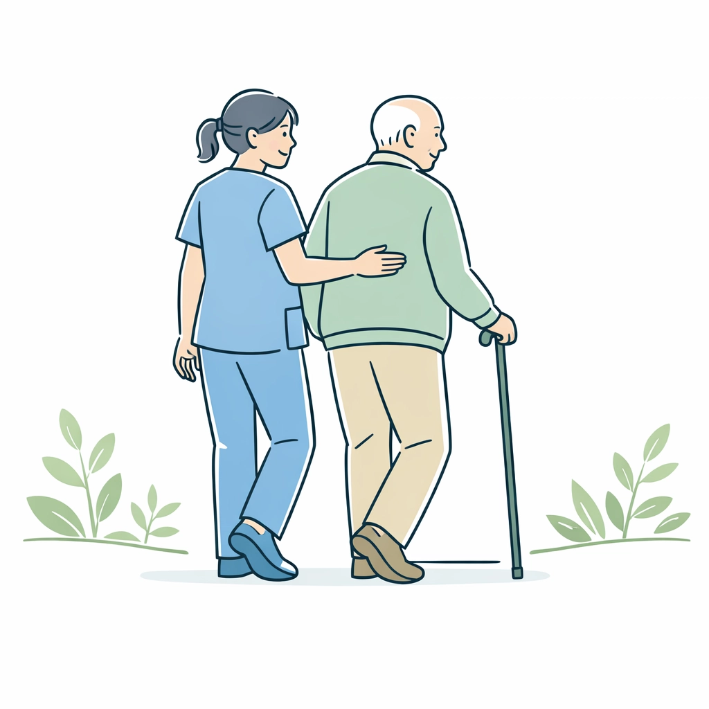 Professional providing home health care services in Austin to help a senior walk safely at home.