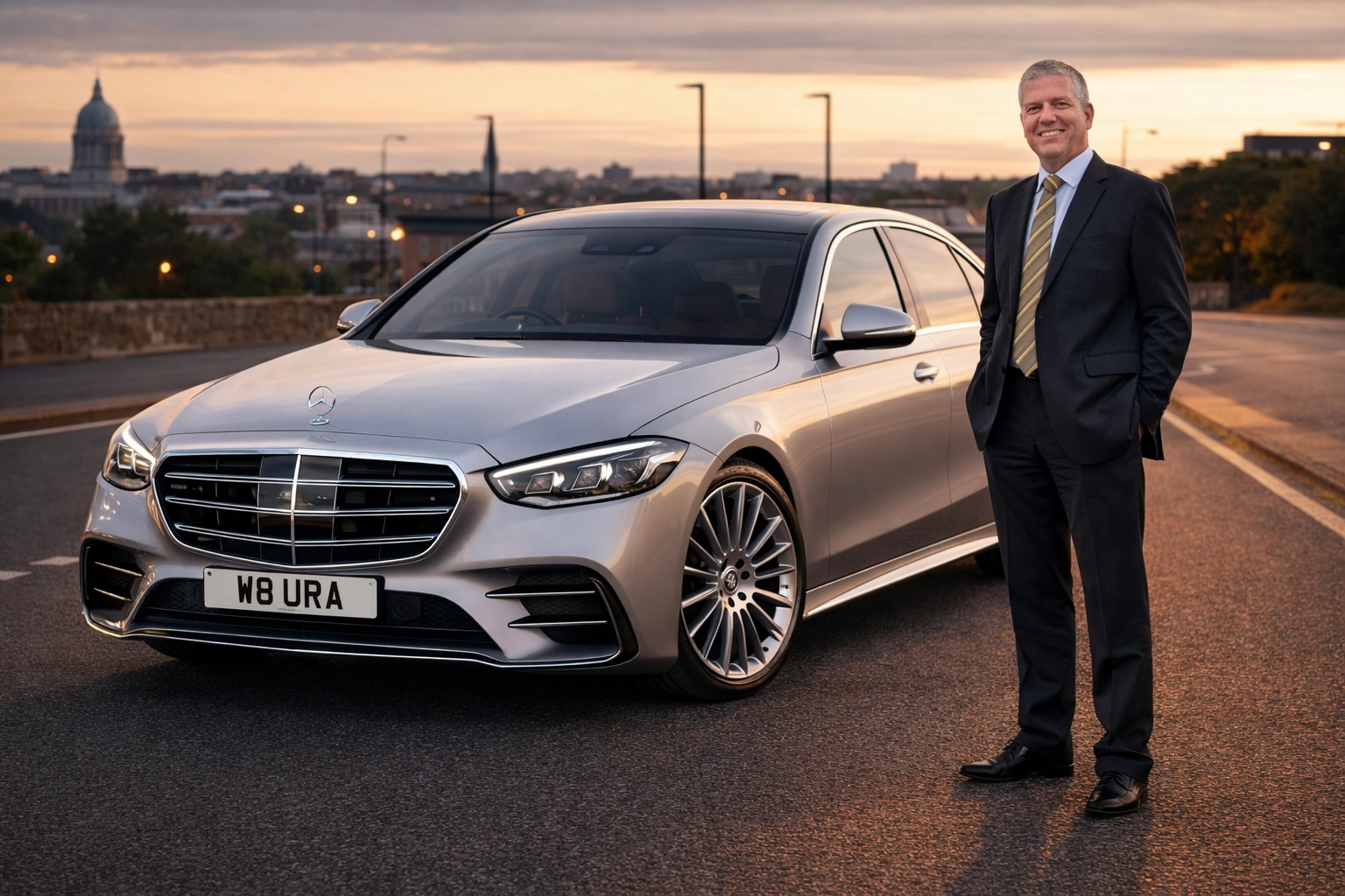 A silver Mercedes-Benz executive people carrier ready for airport or cruise transfer