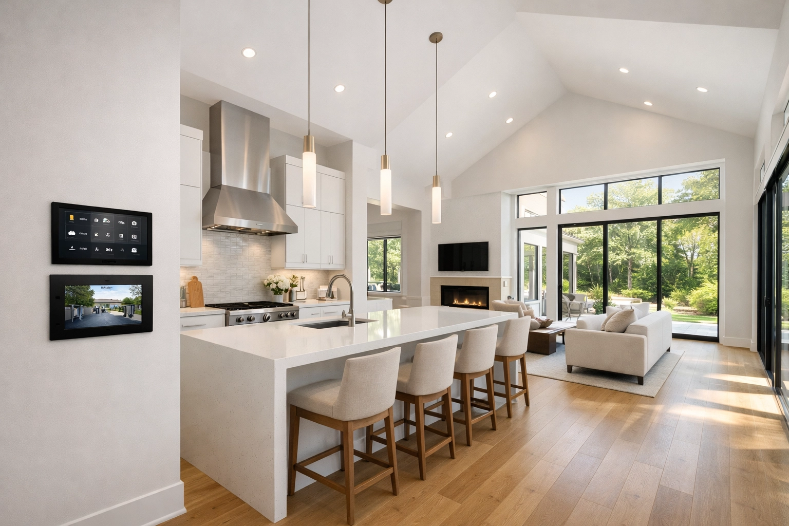 Modern open-concept kitchen in a new construction home in Denver, NC with luxury finishes.