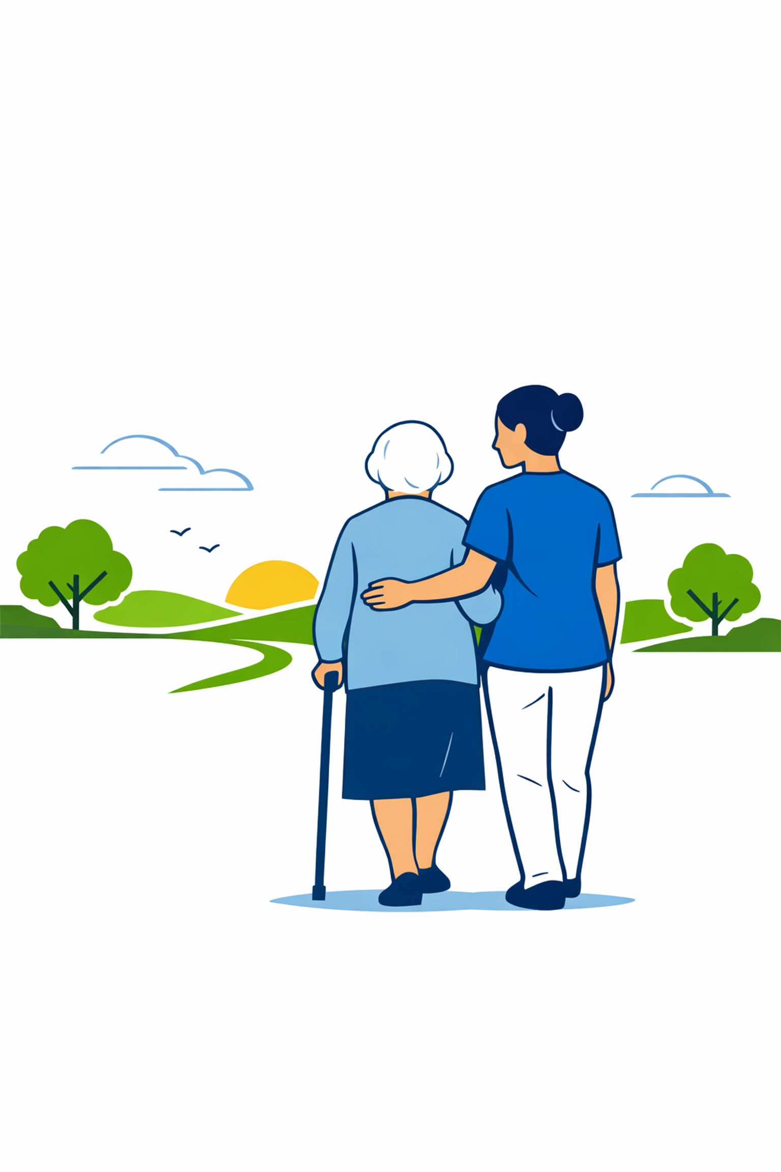 Caregiver providing companionship and mobility support to an elderly woman in San Antonio.