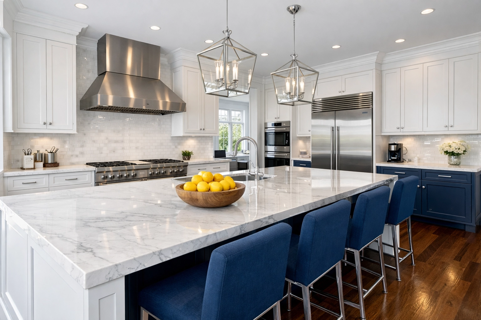 Pristine luxury kitchen in Newton featuring clean marble countertops and professional residential cleaning standards.