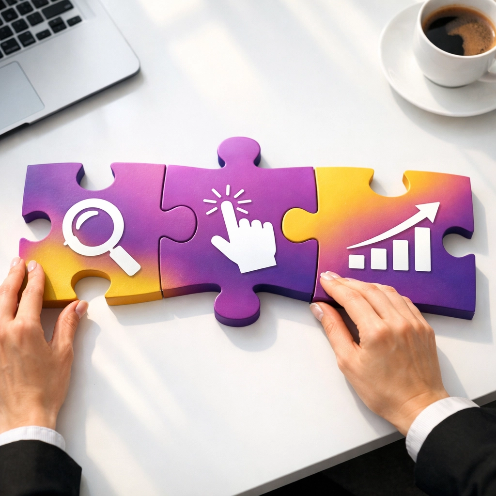 Assembling SEO, PPC, and website optimization strategy pieces into integrated growth system for service businesses